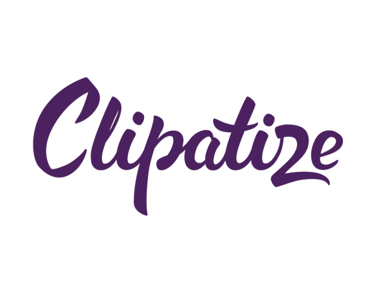 Na tym zdjęciu widoczne jest logo agencji marketingowej Clipatize. Logo składa się z dwóch elementów głównych. Górną część stanowi wyraz "Clipatize" napisany w dynamicznej, lekko nachylonej czcionce.