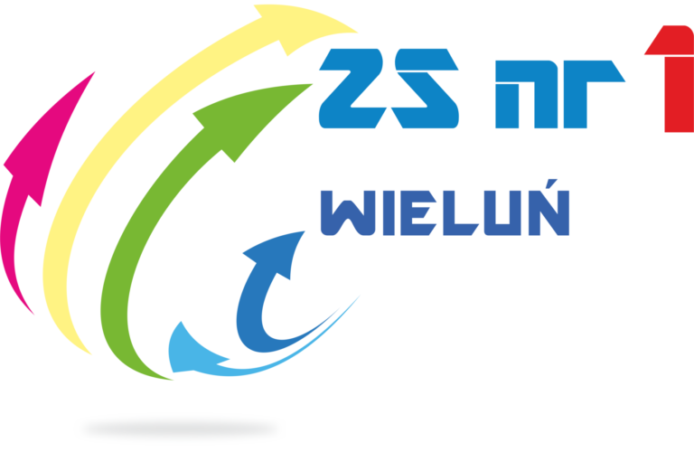 Logo szkoły ZS1 w Wieluniu. Posiada kolorowe strzałki w kolorach takich jak różowy żółty, niebieski, granatowy, zielony.